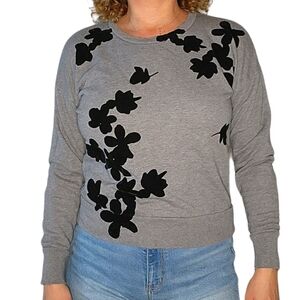 J. Crew Size Small Velvet Floral Long Sleeve Sweater Grey Black